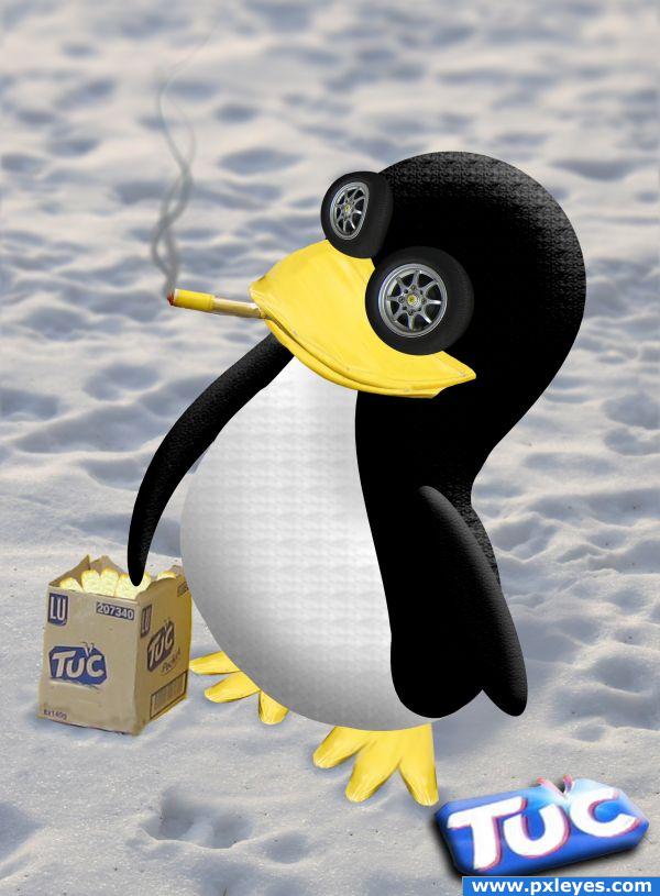 Tuc ads with smoking penguin